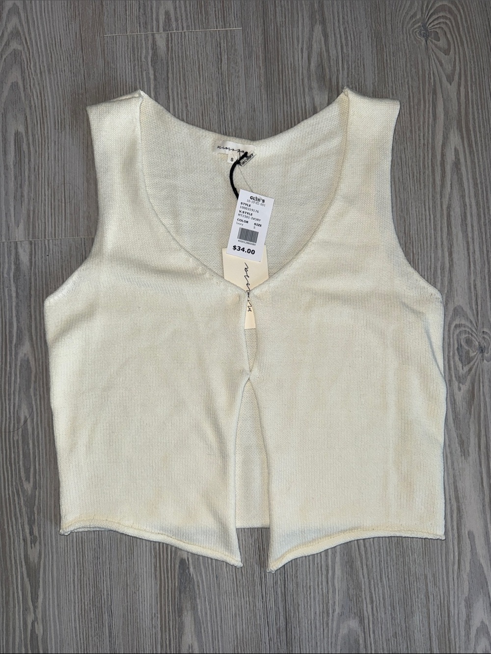 Mimosa Cream V-Neck Sleeveless Knit Tank, sz S